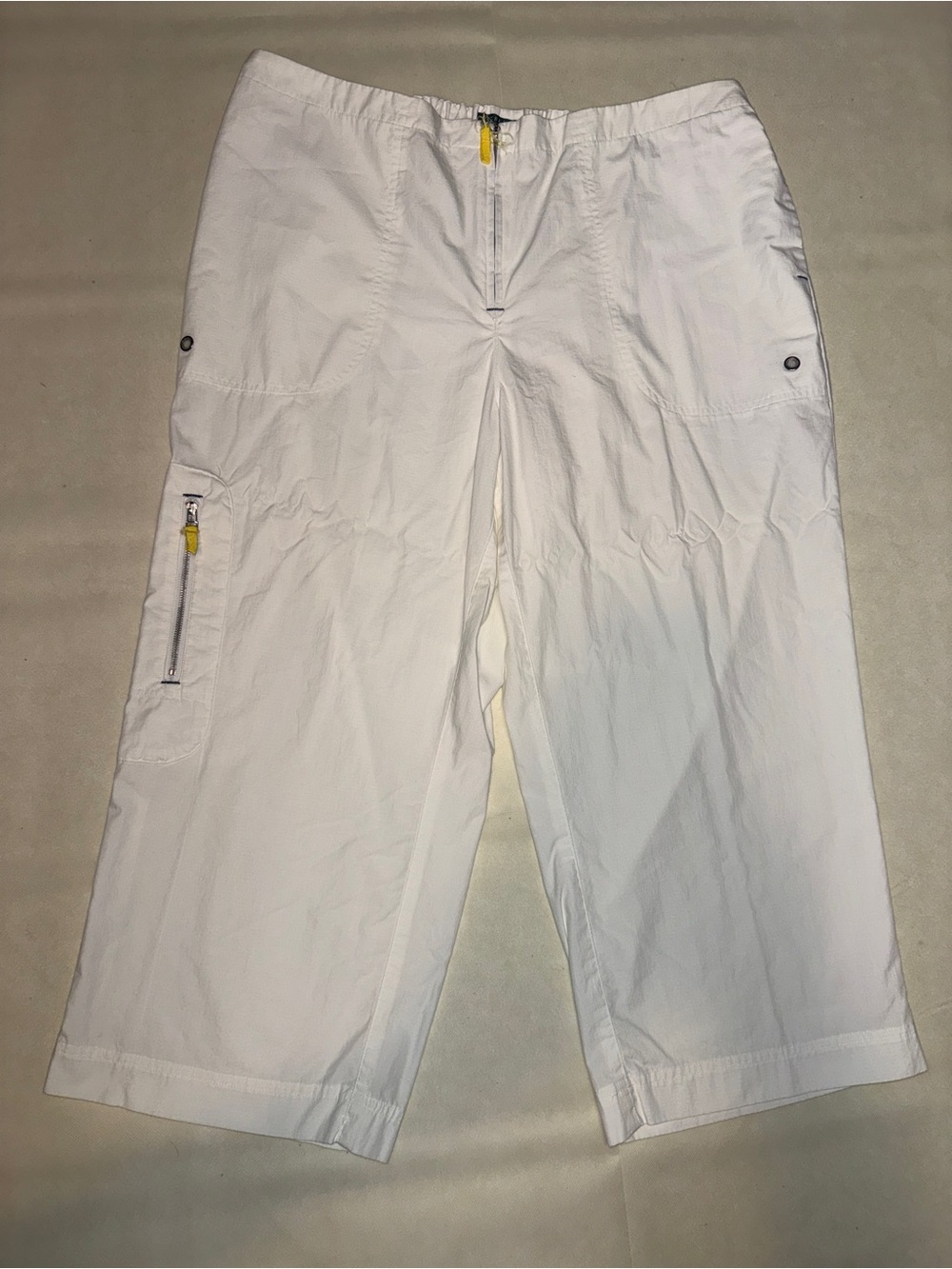 Lauren Ralph Lauren White Cargo Capris with Yellow Zip Accents